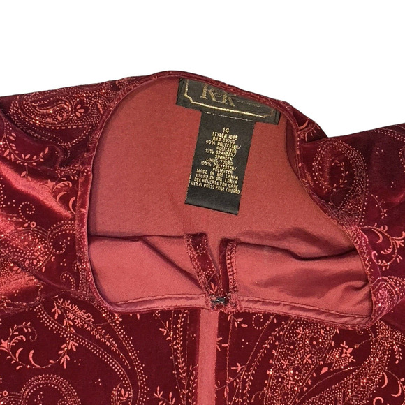 R&K Evening Cardigan & Tank Set Sz 14 Glittery Cocktail Party Stretch Red Velour - Picture 8 of 14